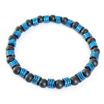 Natural Stone Round + Wavy Beaded Bracelet // Blue + Black