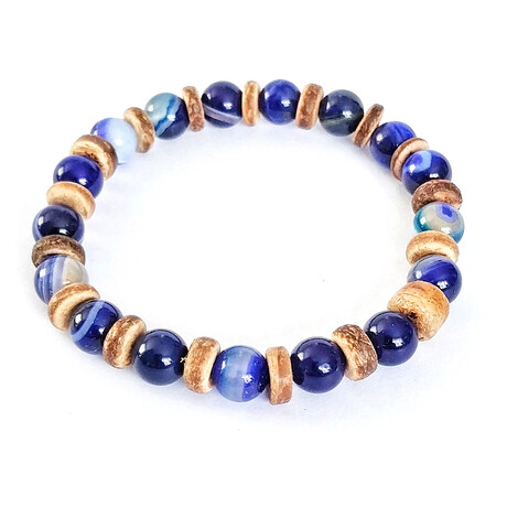 Natural Stone Beaded Bracelet // Blue + Brown