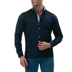 Owain Paisley Reversible Cuff Button-Down Shirt // Navy + Blue + White (L)