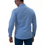 7221 Floral Reversible Cuff Button-Down Shirt // Sky Blue (4XL)