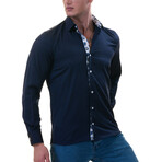 Owain Paisley Reversible Cuff Button-Down Shirt // Navy + Blue + White (XL)