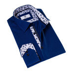 7217 Floral Reversible Cuff Button-Down Shirt // Navy (M)