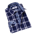 7208 Checkered Reversible Cuff Button-Down Shirt // Blue + White (XL)