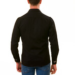7209 Floral Reversible Cuff Button-Down Shirt // Black (M)