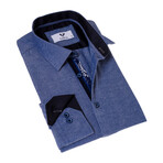 Mikal Reversible Cuff Button-Down Oxford Shirt // Blue + Navy (L)