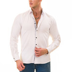 7222 Floral Reversible Cuff Button-Down Shirt // White (S)