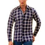 7208 Checkered Reversible Cuff Button-Down Shirt // Blue + White (S)