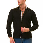 7209 Floral Reversible Cuff Button-Down Shirt // Black (M)