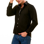 7209 Floral Reversible Cuff Button-Down Shirt // Black (2XL)
