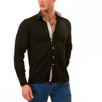 7209 Floral Reversible Cuff Button-Down Shirt // Black (S)