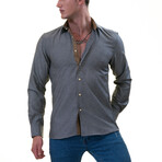 7214 Reversible Cuff Button-Down Shirt // Gray Oxford + Golden (L)