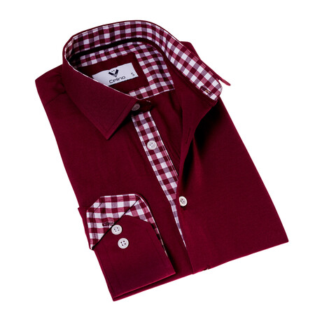 Xander Checkered Reversible Cuff Button-Down Shirt // Dark Red (S)