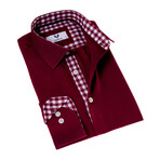 7219 Checkered Reversible Cuff Button-Down Shirt // Dark Red (3XL)