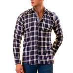 7208 Checkered Reversible Cuff Button-Down Shirt // Blue + White (5XL)