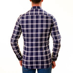 7208 Checkered Reversible Cuff Button-Down Shirt // Blue + White (4XL)