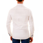 7222 Floral Reversible Cuff Button-Down Shirt // White (4XL)