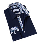 Owain Paisley Reversible Cuff Button-Down Shirt // Navy + Blue + White (2XL)
