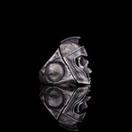 Greek Warrior Skull Ring // Oxidized Silver (7.5)