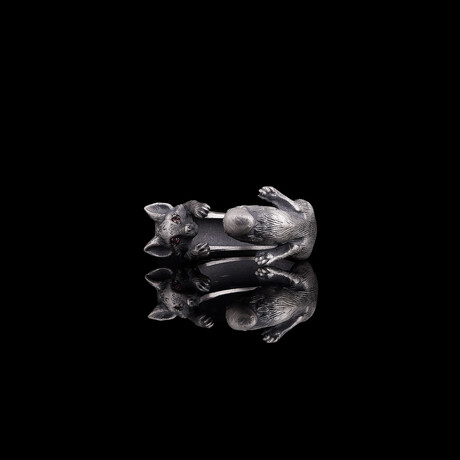 Fox Ring with Garnet Eyes // Oxidized Silver (5.5)