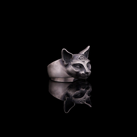 Cat with 3rd Eye Ring // Oxidized Silver (5.5)