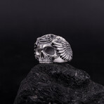 Odin Skull Ring with Raven Wings + Valknut // Oxidized Silver (9)
