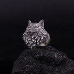 Wolf Head Ring // Oxidized Silver (6.5)