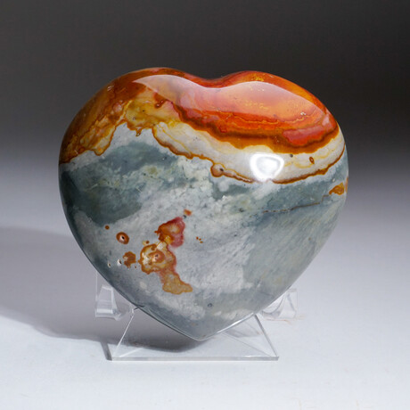Genuine Polished Polychrome Jasper Heart With Acrylic Display Stand