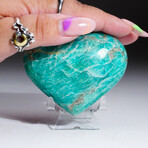 Genuine Polished Amazonite Heart with velvet pouch // Medium