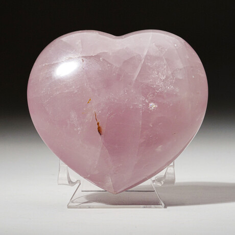 Genuine Polished Rose Quartz Heart With Acrylic Display Stand