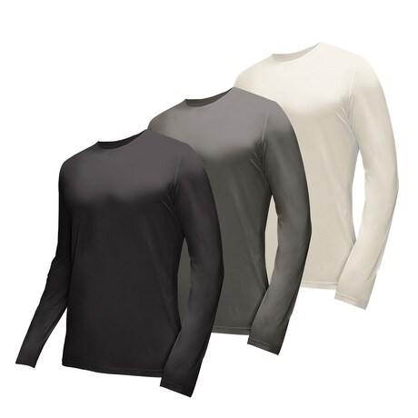 Essential Long Sleeve Crew Neck T-Shirt // 3-Pack // Heather: Gotham + Charcoal + Alloy (XS)