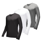 Essential Long Sleeve V-Neck T-Shirt // 3-Pack // Heather: Gotham + Bright White + Charcoal (M)