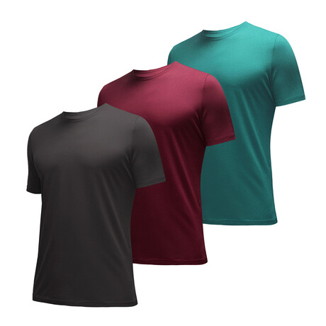 Essential Crew Neck T-Shirt // 3-Pack // Heather: Gotham + Oxblood + Hunter (XS)