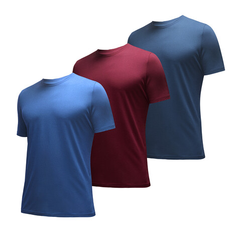 Essential Crew Neck T-Shirt // 3-Pack // Heather: Midnight Navy + Classic Blue + Oxblood (XS)