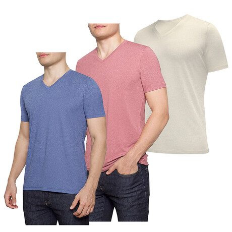 Essential V-Neck T-Shirt // 3-Pack // Heather: Riverside + Redwood + Alloy (XS)