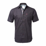 Calais Short Sleeve Button Down Shirt // Black + Rose (M)