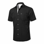 Brive La Gailade Short Sleeve Button Down Shirt // Black + White Dot (S)