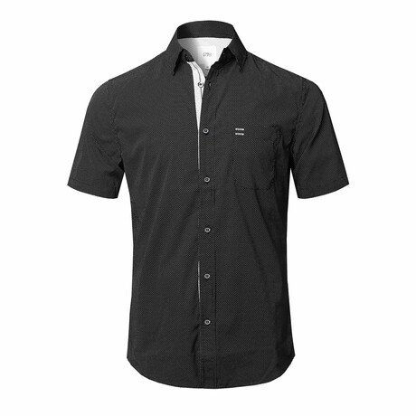 Brive La Gailade Short Sleeve Button Down Shirt // Black + White Dot (S)