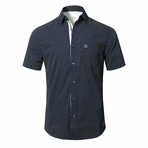 Caen Short Sleeve Button Down Shirt // Navy + White Dot (XL)