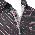 Calais Short Sleeve Button Down Shirt // Black + Rose (M)