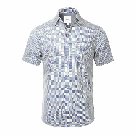 Vauvert Short Sleeve Button Down Shirt // White + Blue (S)