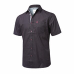 Calais Short Sleeve Button Down Shirt // Black + Rose (M)