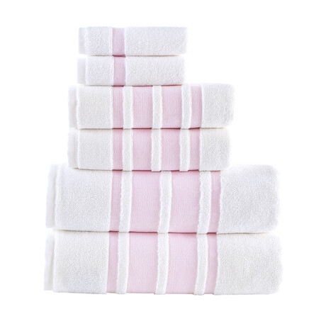 Contrast Border // Towel Set // Set of 6 // Pink