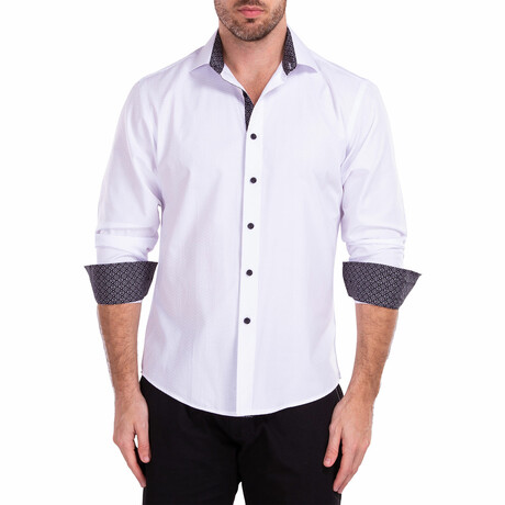 Geometric Texture + Solid Long Sleeve Button-Up Shirt // White (XS)