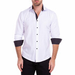 Diamond Texture + Solid Long Sleeve Button-Up Shirt // White (M)