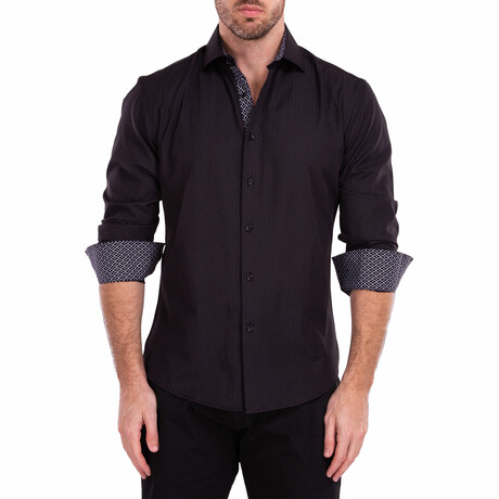 Geometric Texture + Solid Long Sleeve Button-Up Shirt // Black (XS)