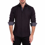 Geometric Texture + Solid Long Sleeve Button-Up Shirt // Black (XL)
