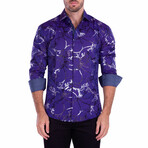 Abstract Chain Print Long Sleeve Button-Up Shirt // Purple (2XL)