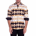 Decorative Chain Print Long Sleeve Button-Up Shirt // White (XL)