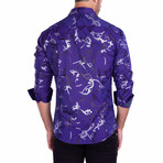 Abstract Chain Print Long Sleeve Button-Up Shirt // Purple (L)
