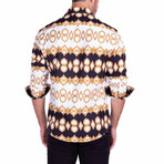 Decorative Chain Print Long Sleeve Button-Up Shirt // White (L)